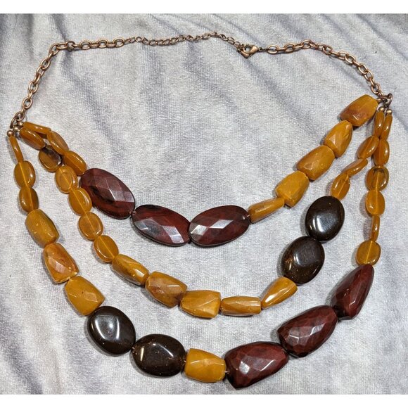 Vintage Retro Chunky Brown Acrylic Beaded Layered Necklace - Picture 6 of 6
